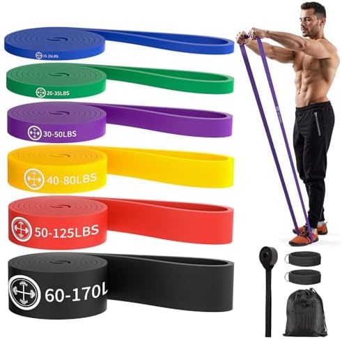 Exercise Bands，Set of 6 Resistance Bands for Working Out,Pull Up Bands Set,at Home Workout Equipment,Workout Bands for Men and Women,Instruction Guide and Carry Bag Included