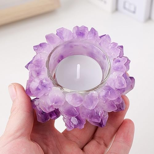 Natural Amethyst Cluster, Raw Crystal Tealight Candle Holder Crystal Stone Candle Stand High Energy Geode Votive with Healing Effects - Image 5