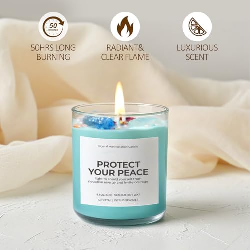 Scented Candles for Women - Citrus Sea Salt Aromatherapy Candle with Crystals, Mothers Day Gifts, 10oz Soy Candles for Home Scented, Gifts for Women Friend Mom Birthday Christmas - Image 5