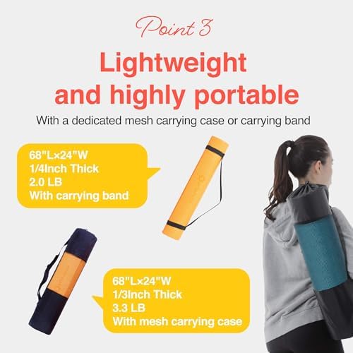 1/4 inch & 1/3 inch Thick Yoga Mat, High-Density Cushioning with Grip-Enhanced Surface for Yoga, Pilates & Home Workouts – Lightweight, Includes Carry Strap, 9 Colors - Image 4