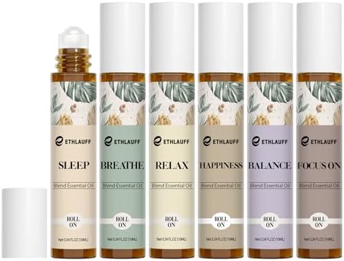 Essential Oils Roll On Set 6 Pack - (Relax, Sleep, Balance,Breathe, Focus on, Happiness) Aromatherapy Oil with Roller Ball, Essential Oils Blends for Skin - Relaxation Gift for Women and Men