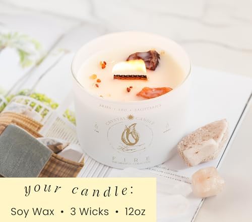 Aries, Leo, Sagittarius Gifts for Women - 12oz Wood Wick Candles That Crackle with Crystals and Healing Stones. Healing Crystal Candles for Women Home Scented. Soy Wax, for Zodiac Birthdate - Image 7