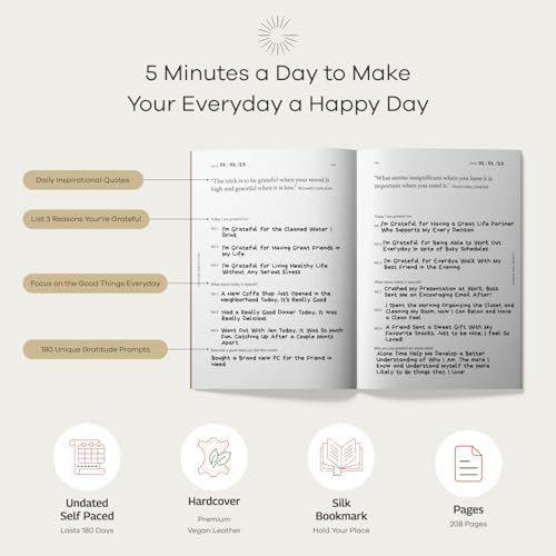 Gratitude Gifted 5-Minute Guided Gratitude Journal – Daily 180 Prompts, Self-Care & Mindfulness, Leather Hardcover, Undated to Foster Happiness, Wellness, Positivity for Men & Women - Image 3