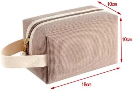 Tristan Home Luxury Waffle Texture Cosmetic/Toiletry Bag Set, Pink with Pearl Zipper Pull, Travel Makeup Toiletry Cloth Pouch Set, Small and Medium, Light Brown - Image 2
