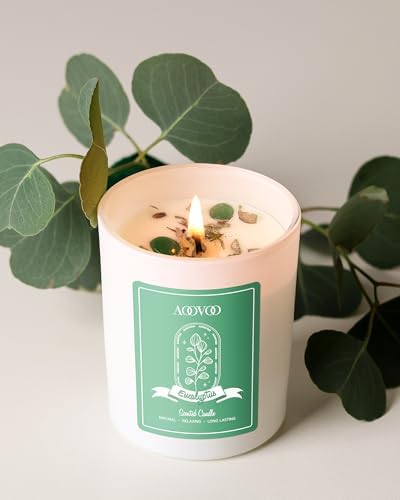 AOOVOO Eucalyptus Scented Candles for Women - Aromatherapy Candle with Crystals Inside, 7oz Soy Candles for Home Scented, Christmas Birthday Gifts Mothers Day Candle for Women Mom - Image 3