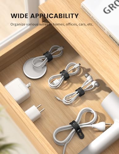 10Pack Silicone Cable Ties Cord Organizer Wrap - Lamicall Durable Reusable Wire Management with Lock Buckle, Elastic Charger Cable Strap Ties, Electrical Cord Keeper for Travel, Home Accessories - Image 4