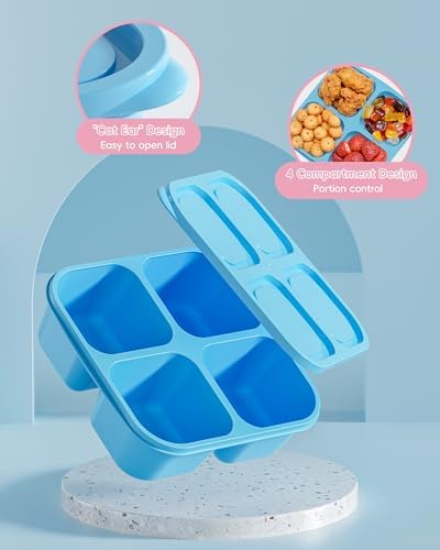 4 Pcs Snack Box Containers Set, Reusable 4 Compartment Lunchable Container with 2Pcs Sauce Containers, Stackable BPA-Free Bento Box for School, Work, Travel (4 Color) - Image 5