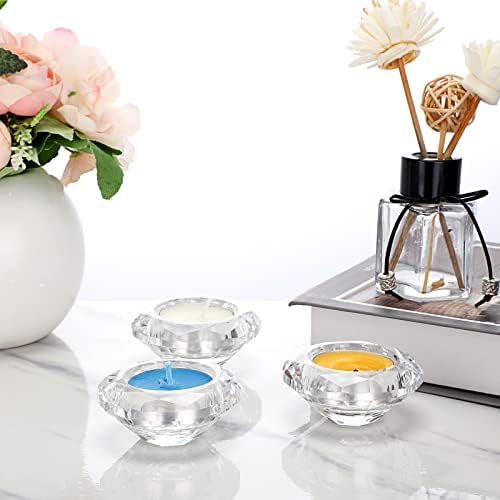 OwnMy Set of 3 Crystal Tea Light Holders Round Votive Candle Holders, Clear Crystal Tealight Candle Holders Crystal Diamond Shaped Candle Stands Modern Candle Centerpiece for Living Room Table Decor - Image 6