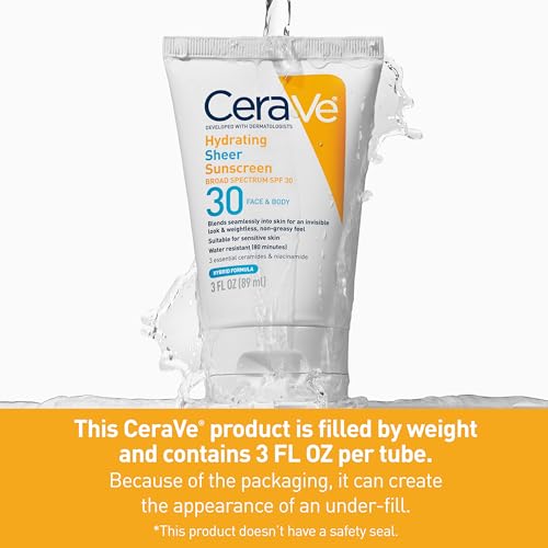 CeraVe Hydrating Sheer Sunscreen with SPF 30 for Face and Body, Mineral & Chemical Sunscreen for Men & Women with Zinc Oxide, Hyaluronic Acid and Ceramides, Paraben-Free + Fragrance-Free, 3 Ounces - Image 8