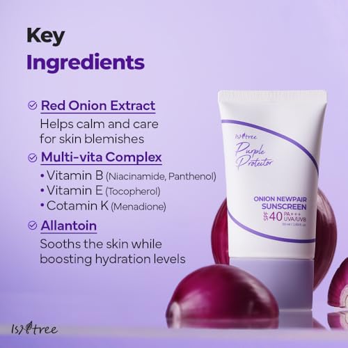ISNTREE Onion Newpair Sunscreen 50ml, 1.69 fl.oz | SPF 40 | Korean Skincare | Hydrating Sun Protector | Evens Skin Tone | Purple Sunscreen | Broad Spectrum - Image 5