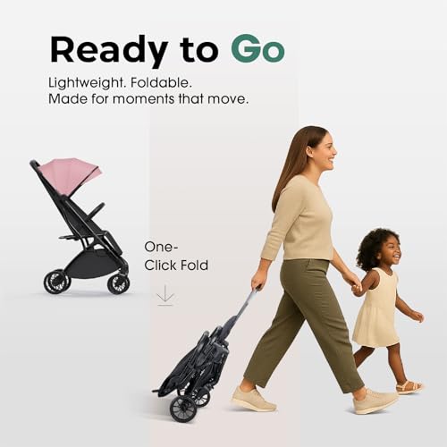 newyoo Baby Travel Stroller, Compact & Airplane-Friendly, Lightweight Infant/Toddler Stroller w Telescoping Handle, Cup Holder & Storage Pocket, One-Hand Easy Fold, Near Flat Recline Seat, TR18, Pink - Image 3