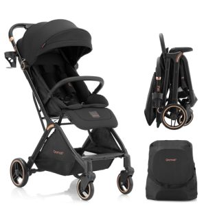 Gravity Folding Baby Stroller - Portable Travel Toddler Stroller w/Adjustable Backrest & Canopy, Lightweight and UV Protected, One-Hand Automatic Folding - Black