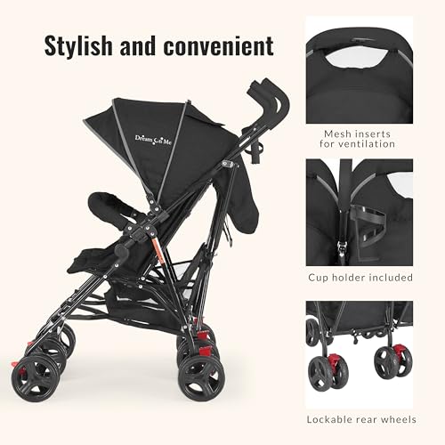 Dream On Me Volgo Twin Umbrella Stroller in Black, Lightweight Double Stroller for Infant & Toddler, Compact Easy Fold, Large Storage Basket, Large and Adjustable Canopy - Image 5