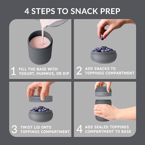 Bentgo Snack Cup - Reusable Snack Container with Leak-Proof Design, Toppings Compartment, and Dual-Sealing Lid, Portable & Lightweight for Work, Travel, Gym - Dishwasher Safe (Dark Gray) - Image 3