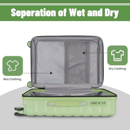 Lightweight Luggage with Spinner Wheels & YKK Zipper, 3-Piece Travel Suitcase ABS+PC Hardshell Luggage Set with TSA Lock, Light Avocado Green (20+24+28 inch) - Image 6