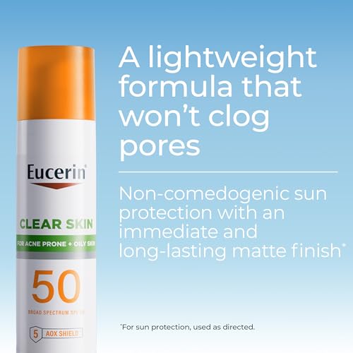 Eucerin Sun Clear Skin Face Sunscreen Lotion SPF 50 for Acne Prone and Oily Skin, Lightweight Sunscreen with Oil-Absorbing Minerals, Won't Cause Breakouts, Hypoallergenic, 2.5 Fl Oz Bottle - Image 2