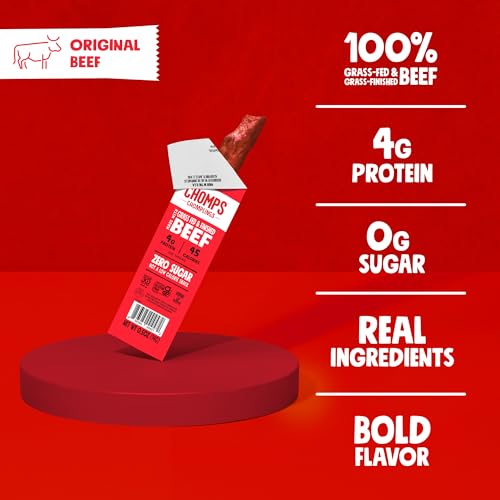 CHOMPS MINI Grass Fed Beef Jerky Meat Snack Sticks 0.5 Oz, Original Beef (Pack of 6) - Image 3
