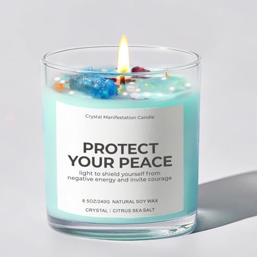 Scented Candles for Women - Citrus Sea Salt Aromatherapy Candle with Crystals, Mothers Day Gifts, 10oz Soy Candles for Home Scented, Gifts for Women Friend Mom Birthday Christmas