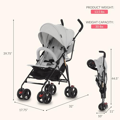 Dream On Me Vista Moonwalk Baby Stroller in Light Gray, Lightweight Infant Stroller with Compact Fold, Multi-Position Recline Umbrella Stroller with Canopy, Extra Large Storage and Cup Holder - Image 3