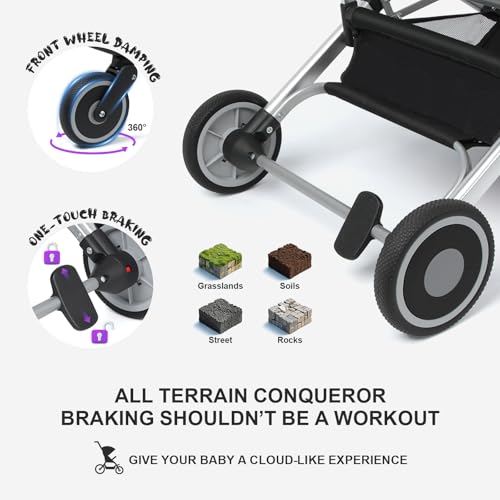 Travel Stroller for Airplane Ultra Compact Umbrella Stroller One-Handed Folding Design Overhead Friendly Lightweight Aluminum Alloy Frame - Image 9