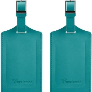 Travelambo Luggage Tags for Suitcases Faux Leather Privacy Protection 2 Pack Bag Tags Travel Accessories Essential, Bright Green