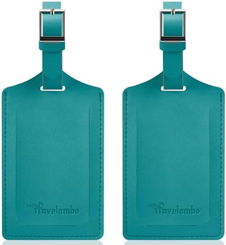 Travelambo Luggage Tags for Suitcases Faux Leather Privacy Protection 2 Pack Bag Tags Travel Accessories Essential, Bright Green