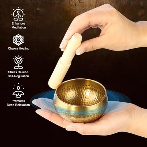Tibetan Singing Bowl Set - Meditation Sound Bowl Cushion with Wooden Striker for Yoga, Meditation & Relaxation, Mindfulness,Chakra Healing, Stress Relief, Self-Regulation - Image 4