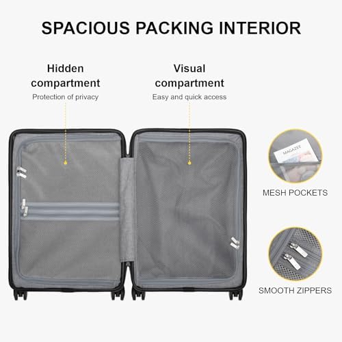 LEVEL8 Hard Shell Carry on Luggage Airline Approved, Carry-on Suitcases with Wheels, Lightweight Luminous Textured Hardside Travel Bag with Tsa Lock, 20 Inch, Black - Image 8