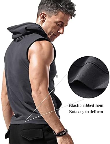 Amussiar Men's Workout Hooded Tank Tops Sleeveless Gym Training Hoodies Bodybuilding Muscle Cut Off T Shirt - Image 3