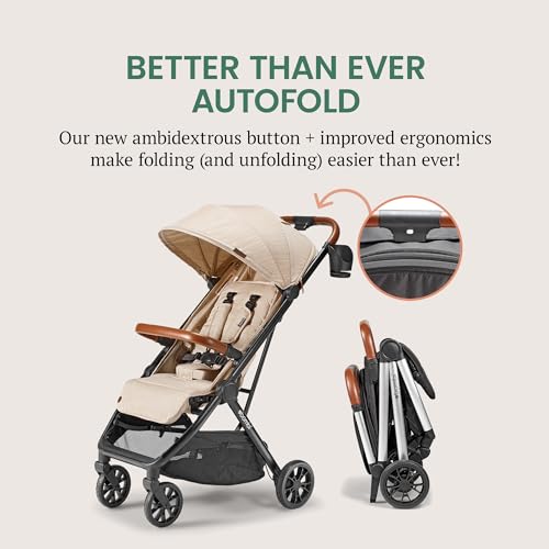 Bombi Bēbee V2 Lightweight Baby Stroller - Premium Vegan Leather, One-Hand Fold, Infinite Recline, Aircraft-Grade Aluminum Frame, XXL Canopy, and Ample Storage Umbrella Stroller - Sand - Image 2
