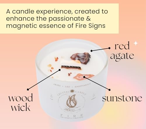 Aries, Leo, Sagittarius Gifts for Women - 12oz Wood Wick Candles That Crackle with Crystals and Healing Stones. Healing Crystal Candles for Women Home Scented. Soy Wax, for Zodiac Birthdate - Image 3