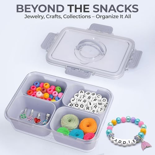 Snackle Box Container with Lid- Travel Charcuterie Box with Handle - Organizer for Candy, Fruit, Nuts, Veggies, Snacks, Beach Essentials, Portable Lunch Box (Grey, Small) - Image 6