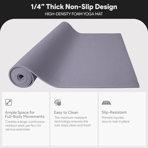 Fitvids All Purpose 1/4-Inch High Density Anti-Tear Exercise Yoga Mat with Carrying Strap, Multiple Colors - Image 3