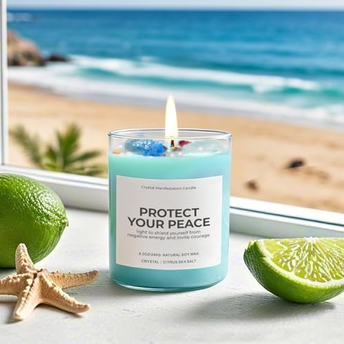 Scented Candles for Women - Citrus Sea Salt Aromatherapy Candle with Crystals, Mothers Day Gifts, 10oz Soy Candles for Home Scented, Gifts for Women Friend Mom Birthday Christmas - Image 7