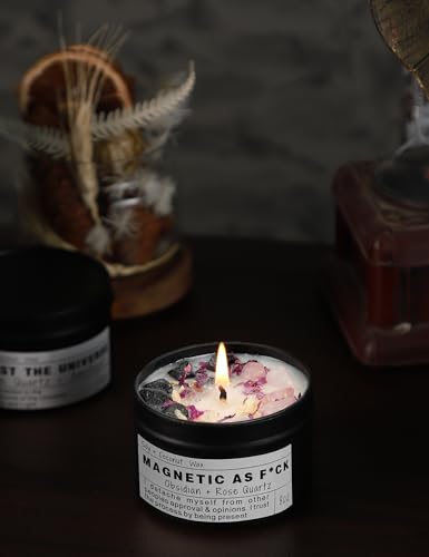 MAGNETIC AS F*CK Detachment Grounding Quartz Obsidian Protection Magic Attraction Manifestation Crystal Self Love Ritual Meditation Hande Made Chakra Candle(8oz). - Image 3