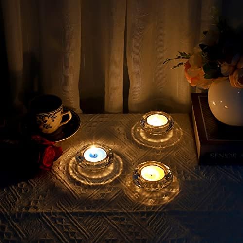 OwnMy Set of 3 Crystal Tea Light Holders Round Votive Candle Holders, Clear Crystal Tealight Candle Holders Crystal Diamond Shaped Candle Stands Modern Candle Centerpiece for Living Room Table Decor - Image 7