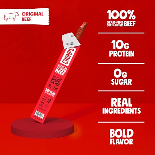 Chomps Grass-Fed and Finished Original Beef Jerky Snack Sticks 10-Pack - Keto, Paleo, Whole30, 10g Lean Meat Protein, Gluten-Free, Zero Sugar Food, Non-GMO - Image 3