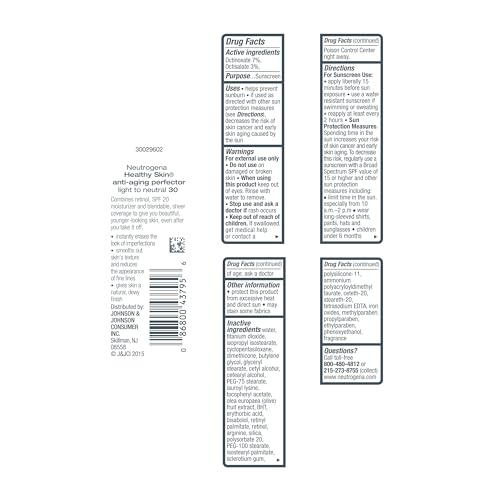 Neutrogena Retinol Treatment & Tinted Facial Moisturizer, Healthy Skin Anti-Aging Perfector, Broad Spectrum SPF 20 Sunscreen & Titanium Dioxide, Blendable Sheer Coverage, 30 Light to Neutral, 1 fl. Oz - Image 8