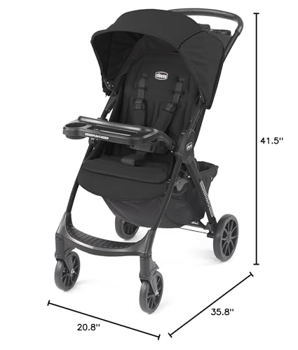 Chicco Mini Bravo Plus Lightweight Stroller for Babies and Toddlers, 3-Position Reclining Seat and UPF-Rated Canopy, Child and Parent Trays, Self-Standing Fold | Storm/Black - Image 9