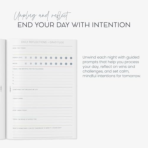 Evening Reflections & Gratitude Journal - Daily Mindfulness & Self-Care Notebook, A5 Lay-Flat Binding, Vegan Leatherette Cover, Bedtime Companion for Positive Intentions - Image 5