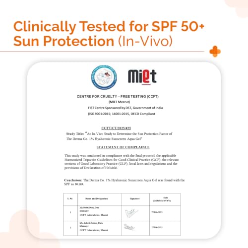 The Derma Co 1% Hyaluronic Sunscreen Aqua Gel with SPF 50 & PA++++ | Broad Spectrum UVA/B & Blue Light Protection | Lightweight & Quick Absorbing with Vitamin E | 1.76 Oz/50g - Image 7
