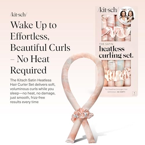 Kitsch Satin Heatless Curling Set – Heatless Curls Overnight with Hair Curler & 2 Satin Scrunchies – Hair Curlers to Sleep In for Overnight Curls – Overnight Blowout Rods – Sunset Tie Dye - Image 2