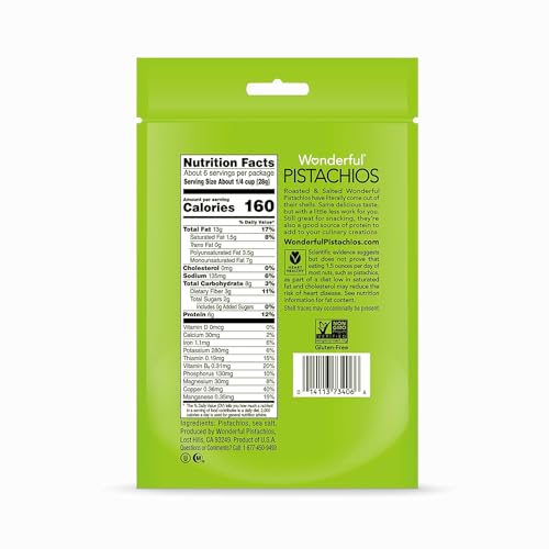 Wonderful Pistachios No Shells, Roasted & Salted Nuts, 6 Ounce Resealable Bag, Protein Snacks, Gluten Free, Healthy Snacks for Adults - Image 2