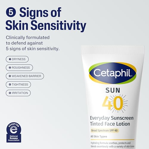 CETAPHIL Everyday Sunscreen Tinted Lotion for Face, 1.7 fl oz, 100% UVA/UVB Mineral Sunscreen: Titanium Dioxide & Zinc Oxide, SPF 40, For Sensitive Skin - Image 8