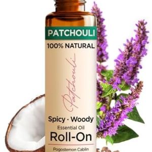 Gya Labs Patchouli Roll On, Luxurious Aroma for Confidence and Allure - Patchouli Essential Oil Roll On for Tranquillity and Inner Peace - 0.34 Fl Oz - Travel-Sized Convenience and Quick Absorption