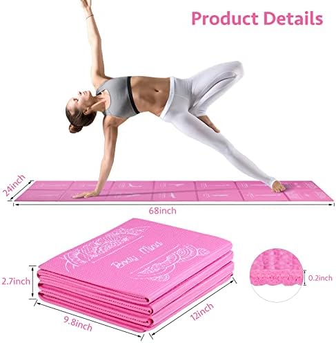Foldable Yoga Mat for Women, Non Slip Exercise Mat for Home Gym, 5mm Travel Yoga Mats Set With Stretch Strap for Yoga Pilates and Fitness, 68"L x 24"W x 0.2 Inch Thick - Image 2