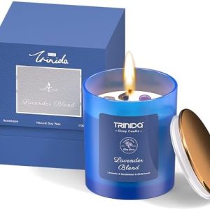 TRINIDa Aromatherapy Candle – Soy Candles with Crystal for Men, Natural Soy Wax Candles with Lavender & Sandalwood & Cedarwood Essential Oil, Long-Lasting, Relaxation Gift Candles for Home