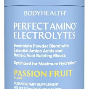 BodyHealth PerfectAmino Electrolytes Powder No Sugar, Hydration Fasting Keto Zero Sugar Electrolytes Drink Mix with Trace Minerals - Passion Fruit - 30 Servings
