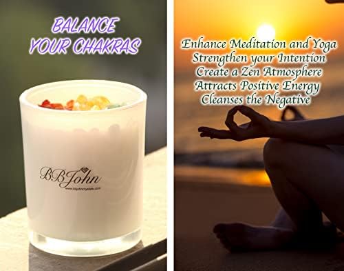 Chakra Crystal Candle - Manifestation Intention - Healing Crystals Gemstones - Seven Chakras Stones - Meditation - Spiritual Aromatherapy - Stress Relief, Relaxing & Balance - Natural Soy Wax - Image 4