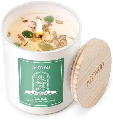 AOOVOO Eucalyptus Scented Candles for Women - Aromatherapy Candle with Crystals Inside, 7oz Soy Candles for Home Scented, Christmas Birthday Gifts Mothers Day Candle for Women Mom